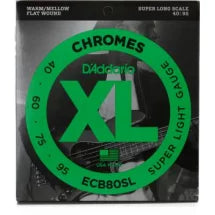 D'Addario ECB80SL Super Light Chromes Flat Wound Super Long Scale Bass Strings - .040-.095