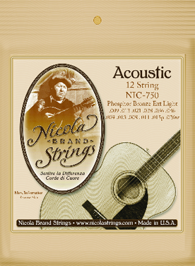 Nicola Brand Strings 12 String NIC750 Phosphor Bronze Extra Light Gauges: .009 .013 .021 .028 .036 .046 .009 .013 .008 .011 .016p .026w