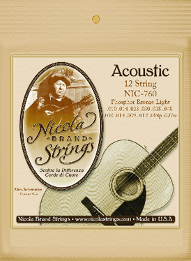 Nicola Brand Strings 12 String NIC760 Phosphor Bronze Medium Tension Gauges: .010 .014 .023 .030 .038 .048 .010 .014 .009 .012 .018p .027w